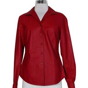 Lafayette 148 Dark Red Maroon 3/4 Sleeve Button Down Blouse Sparkle Beads Monili